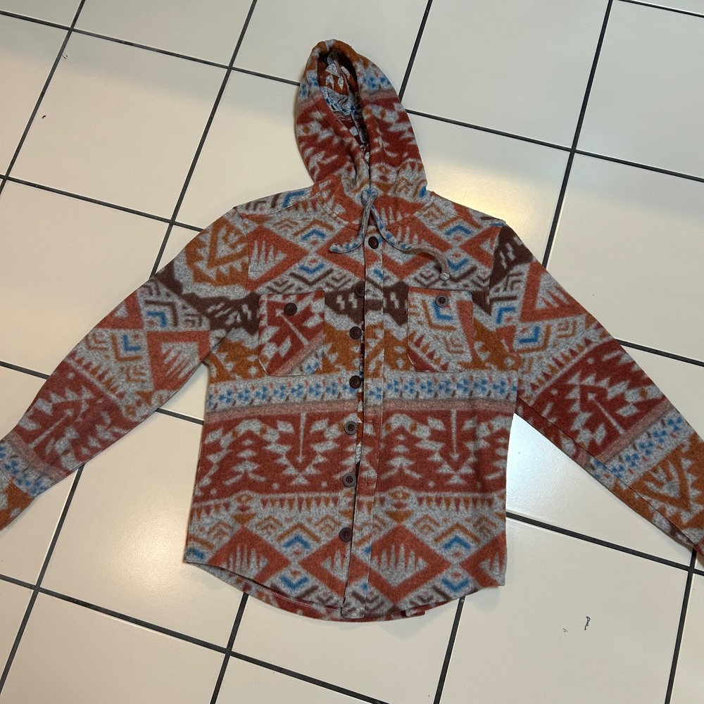 RAW YARN INDUSTRIES Aztec Pattern WesternHooded‎ Shacket Women's Med Chore Barn